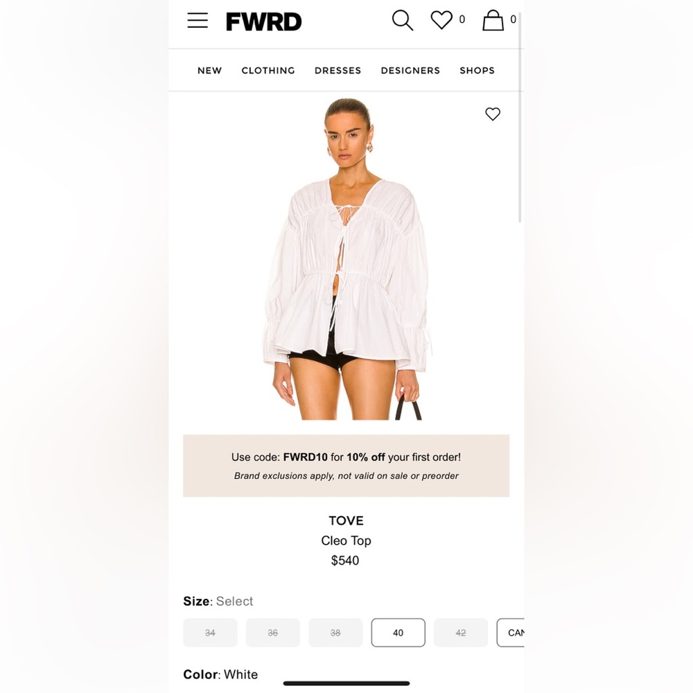 TOVE White Cleo Top Size 38